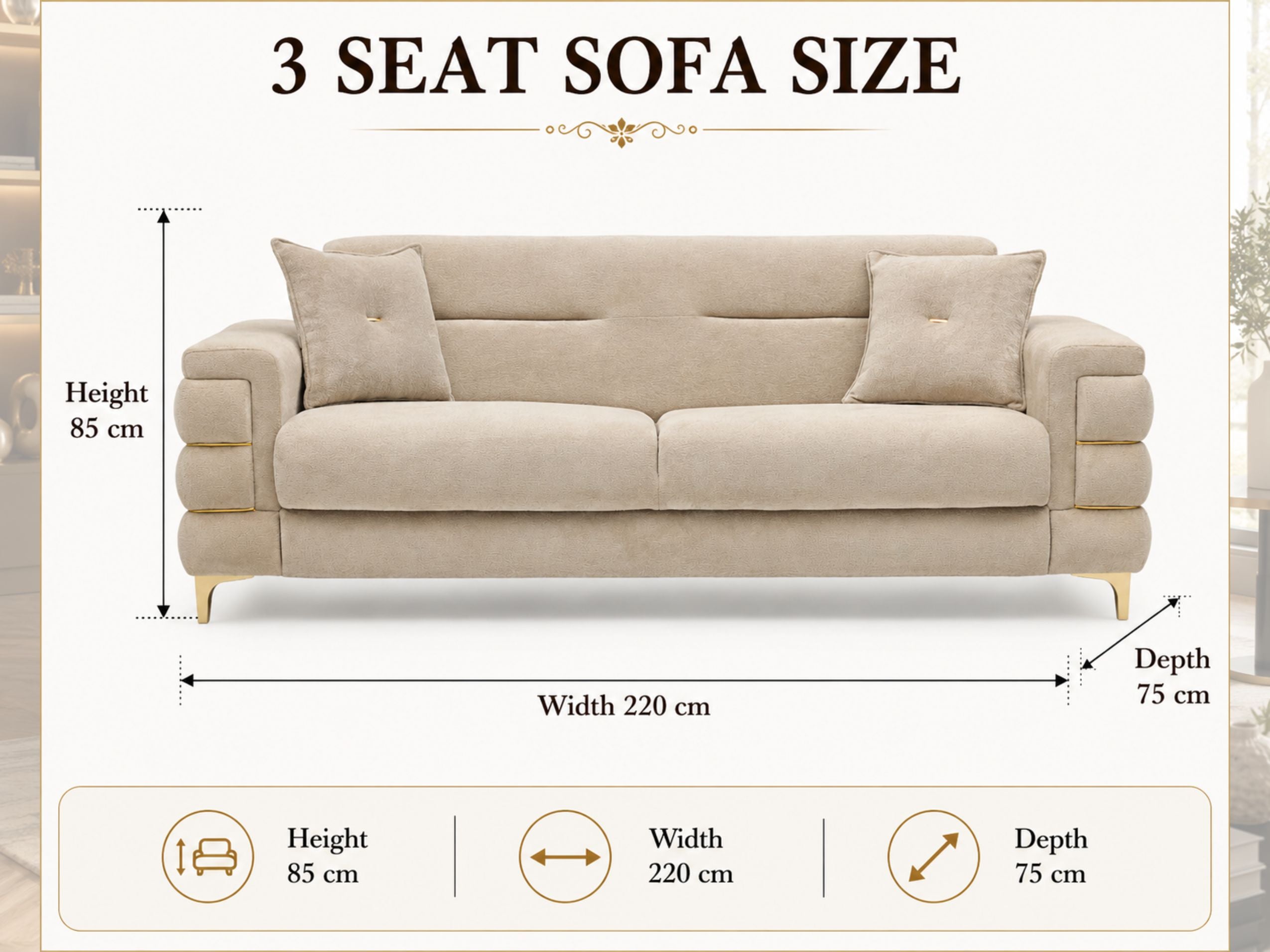 Beige Plush Velvet 3 Seater and 2 Seater Sofa Set – Modern Living Room Sofas UK