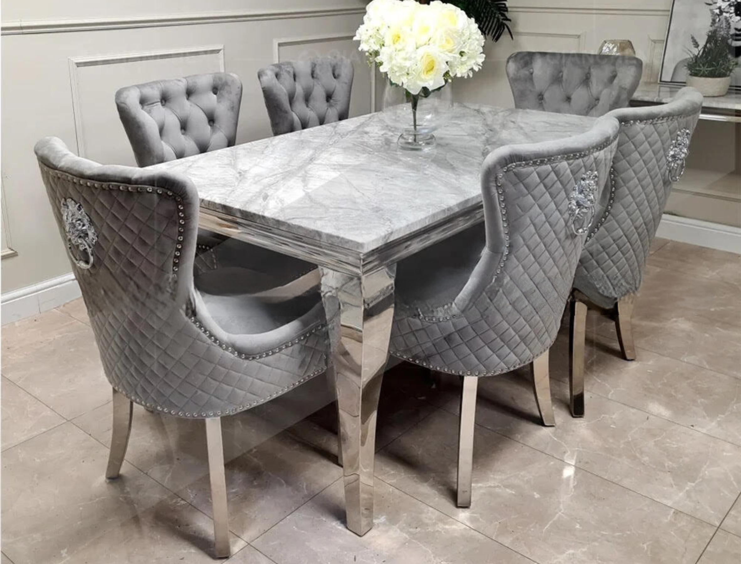 Marble Dining Table with 6 Chairs