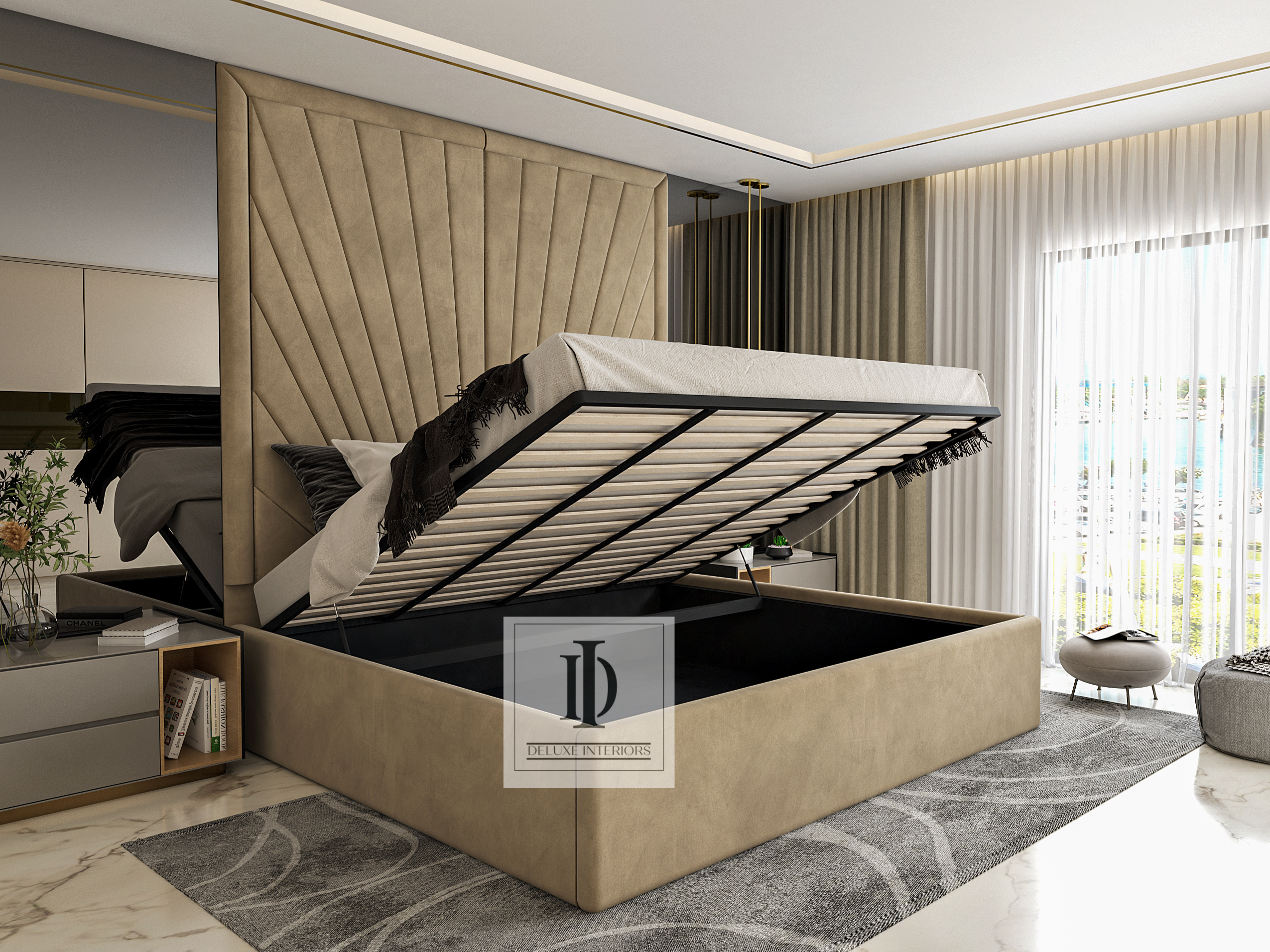 Double bed frame with high headboard deals