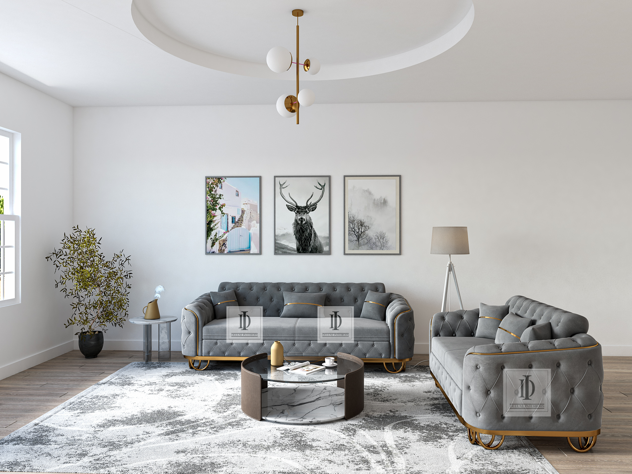 Almira 3 2 seater sofa in Dark Grey Plush Fabric