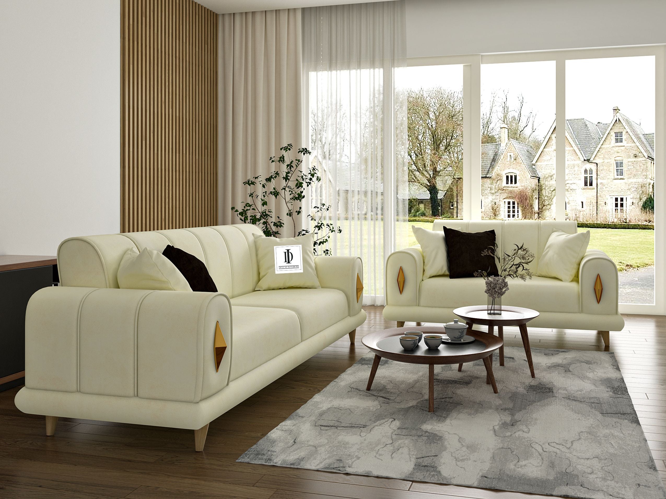 Stripe Velvet Sofa - Cream