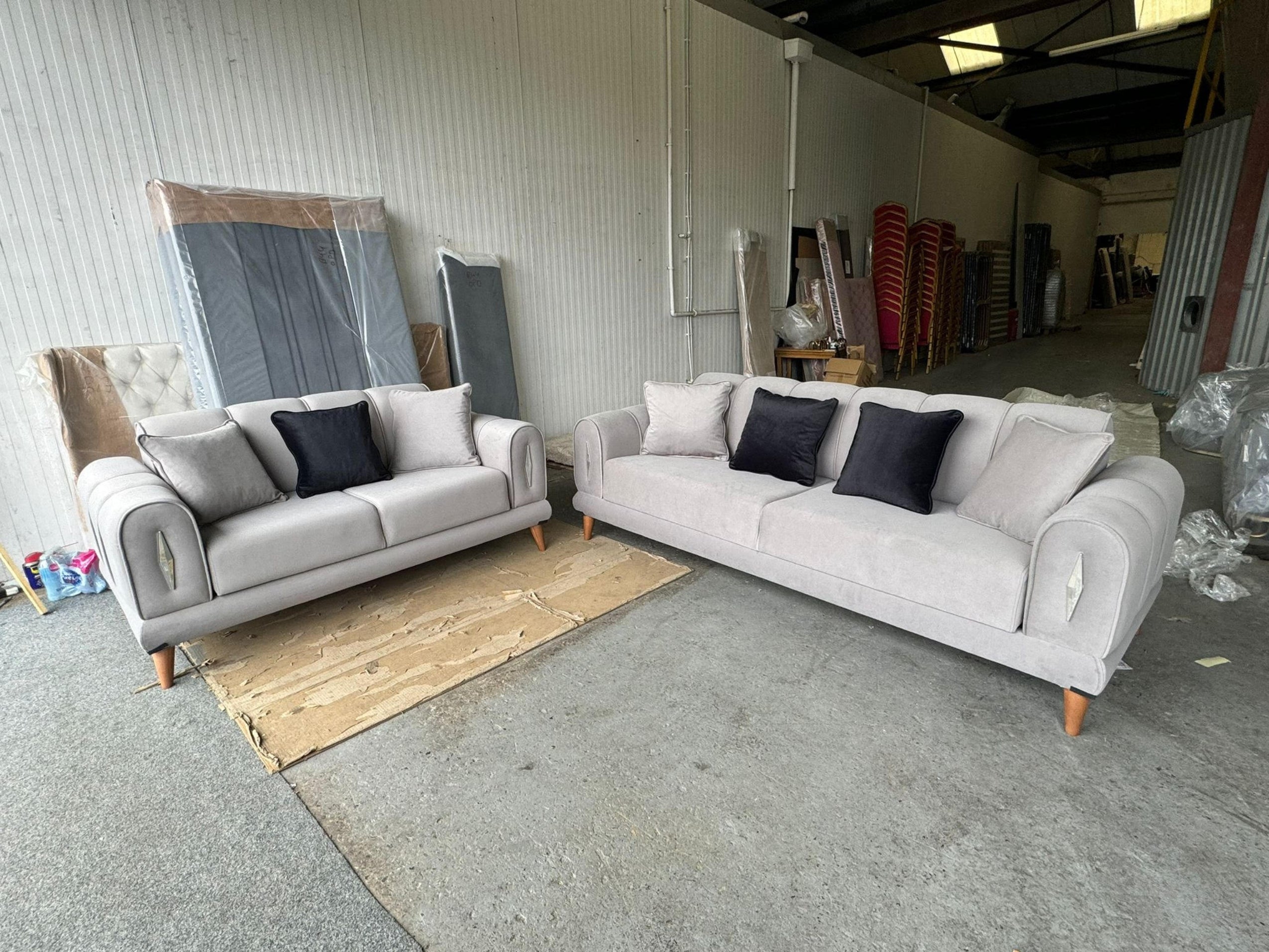 Stripe Velvet Sofa - Silver Grey