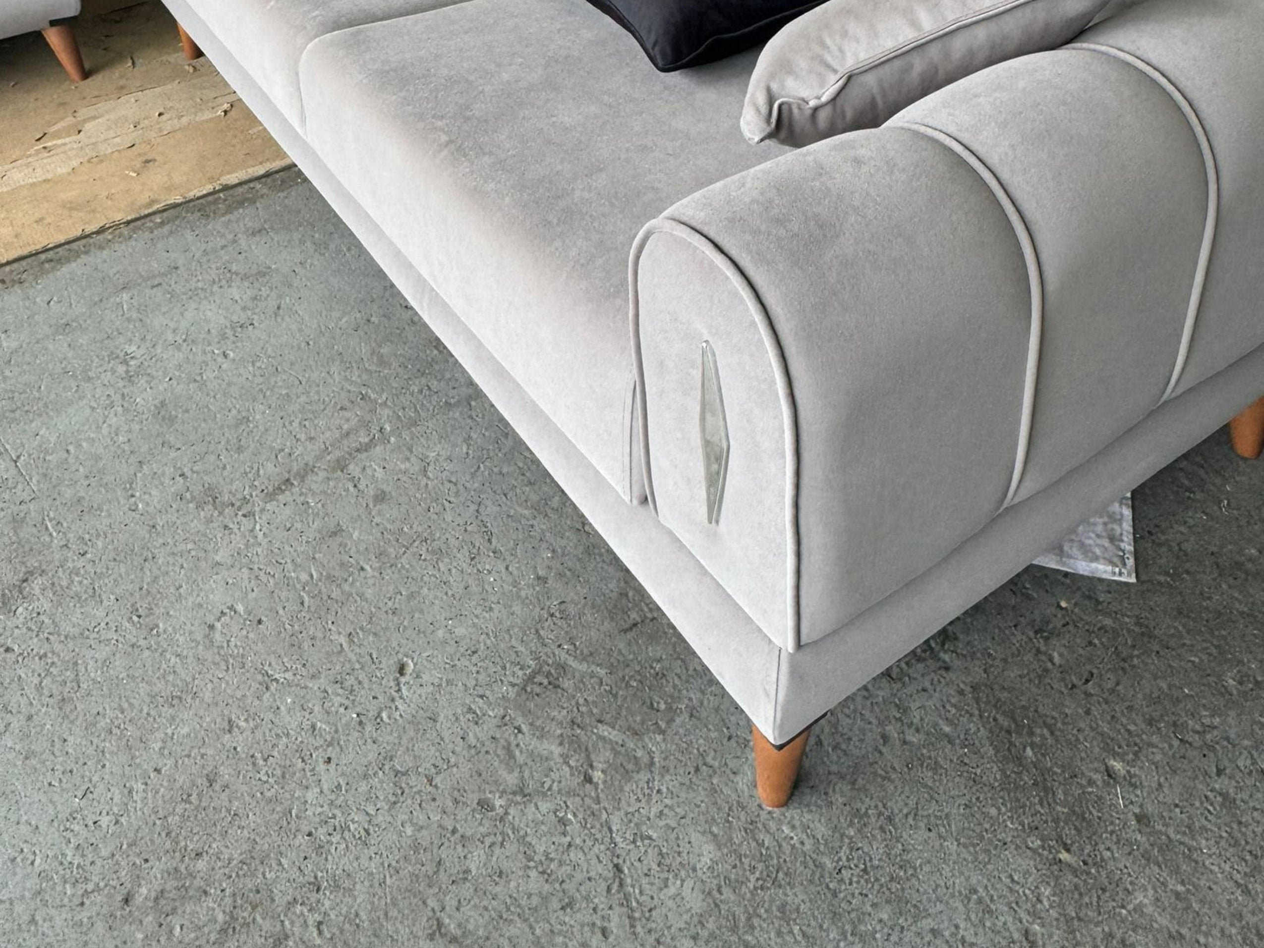 Stripe Velvet Sofa - Silver Grey