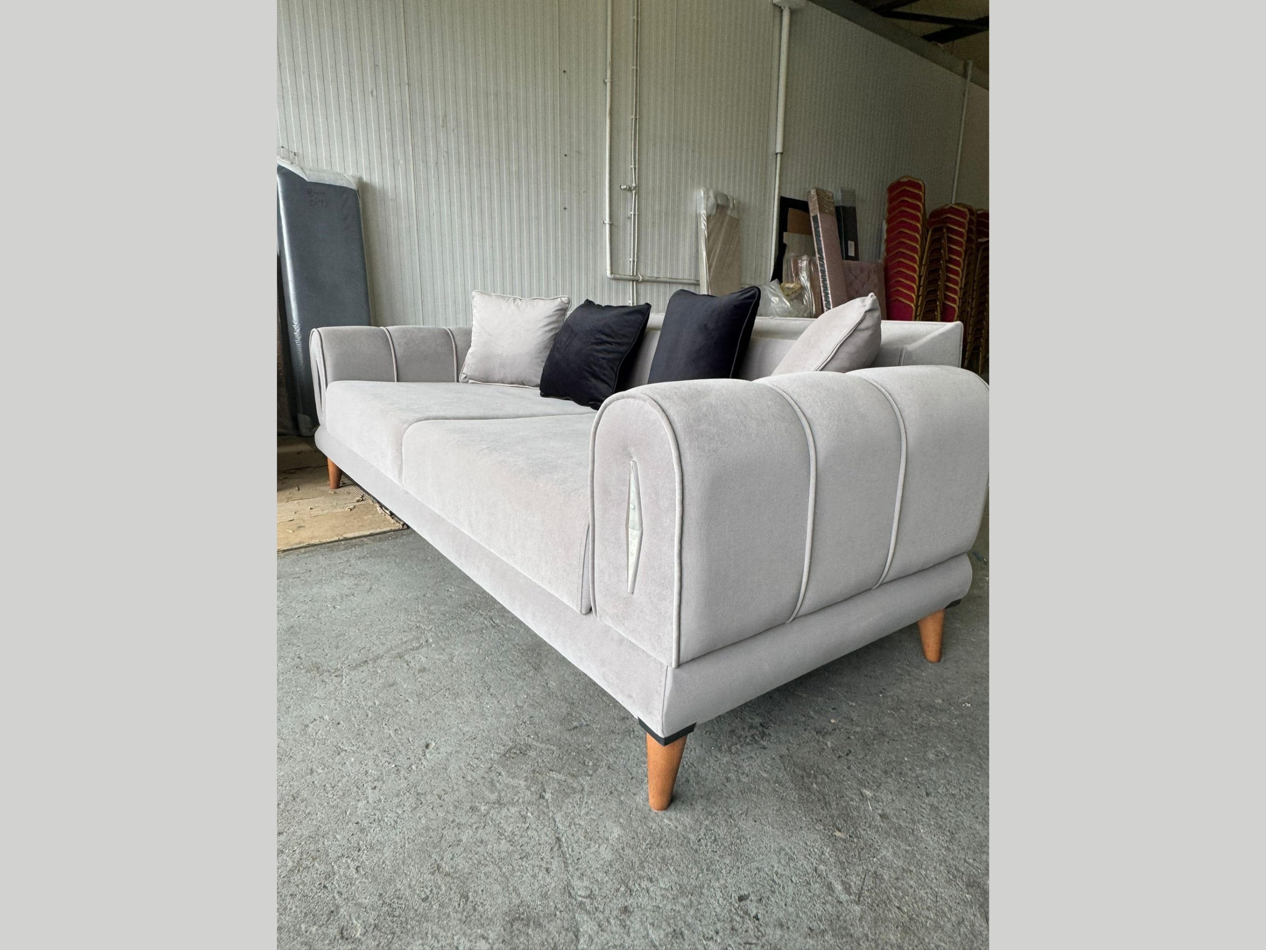 Stripe Velvet Sofa - Silver Grey