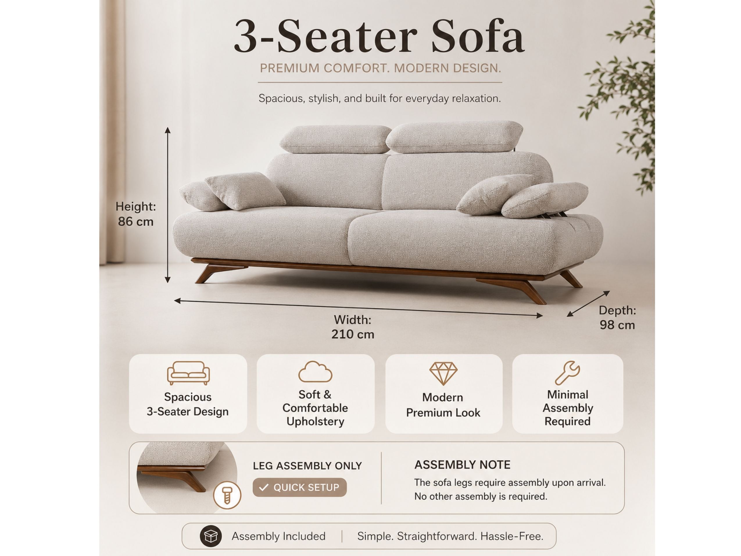Monza- Premium Fabric Sofa, 3+3 & armchair Sofa Set