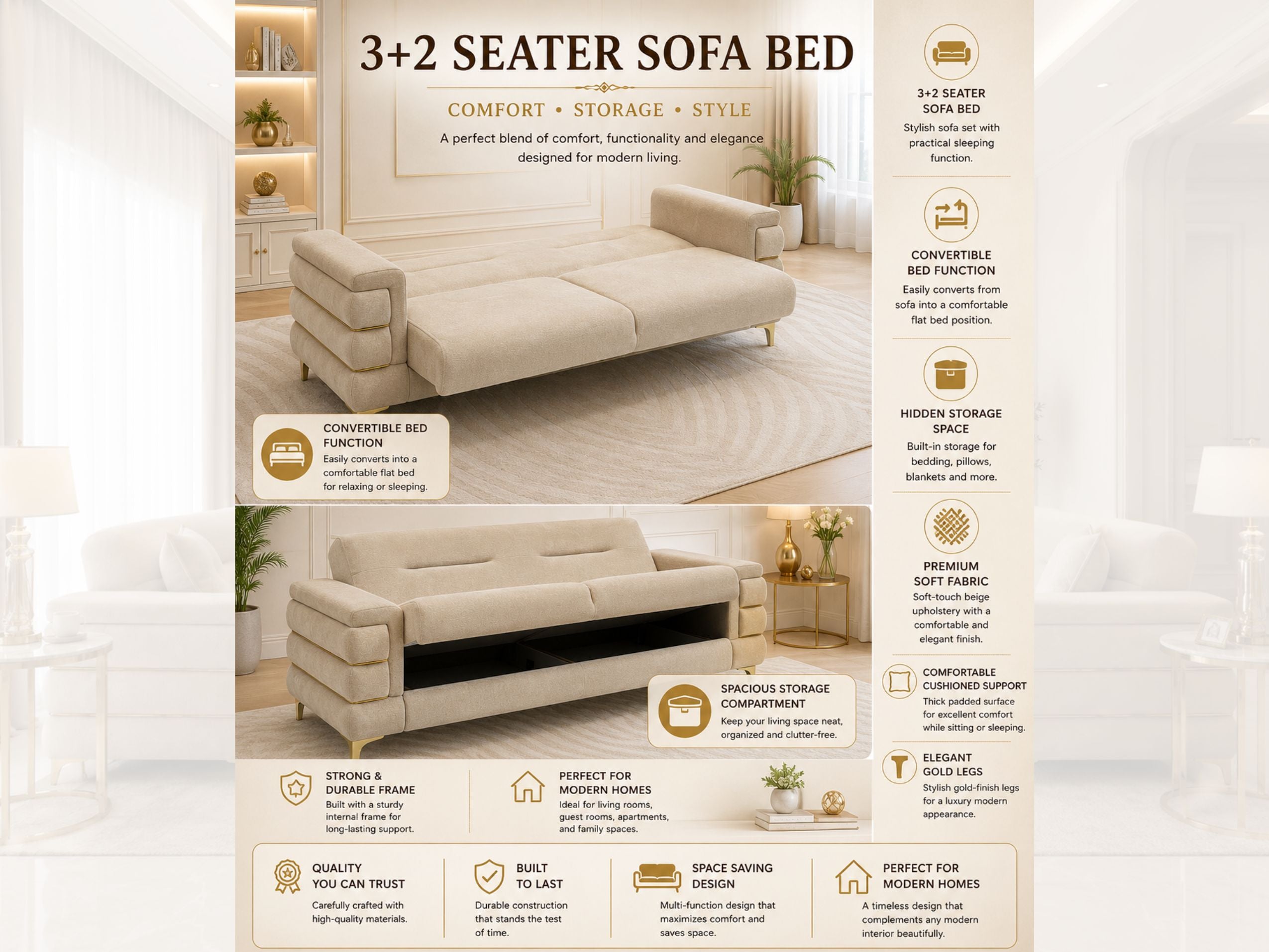 Beige Plush Velvet 3 Seater and 2 Seater Sofa Set – Modern Living Room Sofas UK