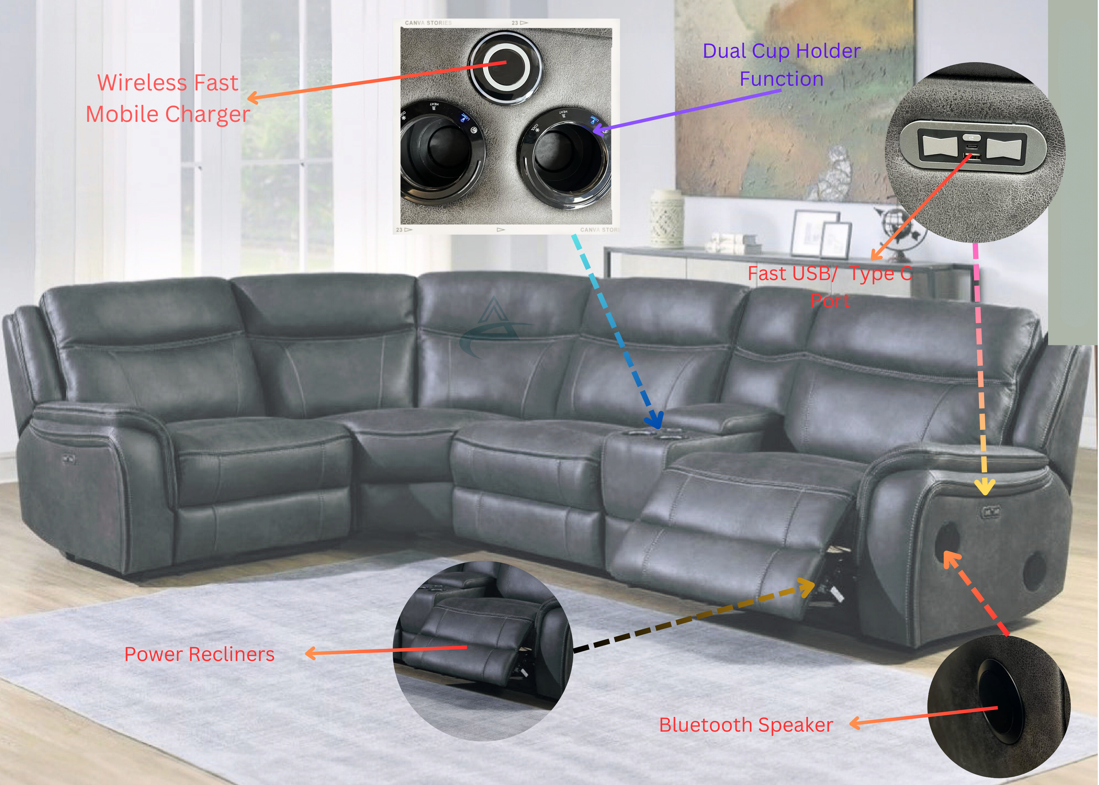 5 seater leather top lounge